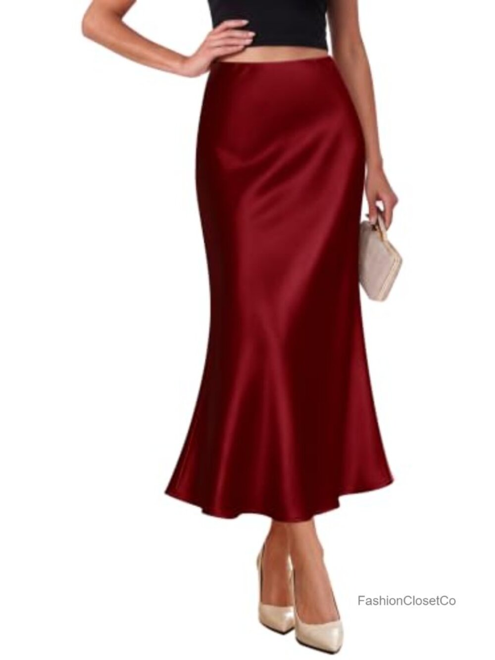 Satin High Waist Mermaid Midi Skirt Elegant Cocktail Party